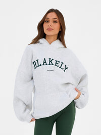Varsity Oversized Hoodie - Mergelweiß & Dunkelgrün