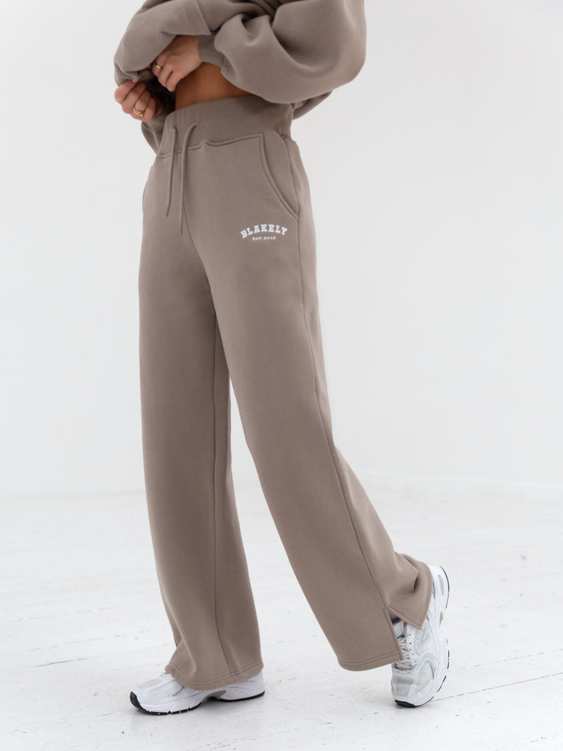 Varsity Wide Leg Sweatpants Light Beige