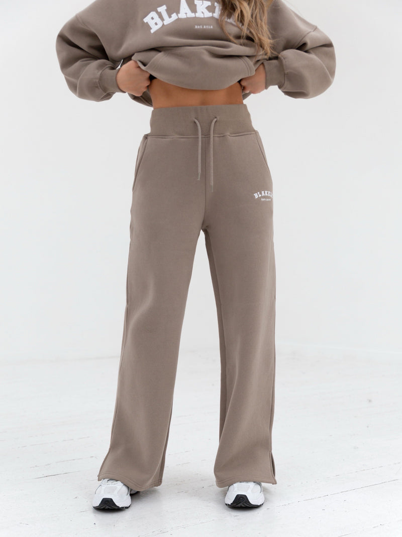 Varsity Wide Leg Sweatpants - Light Beige