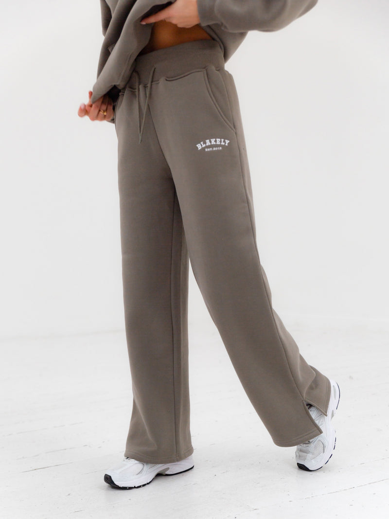 Varsity Wide Leg Sweatpants Neutral Grey