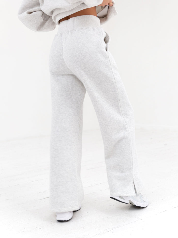 Varsity Wide Leg Sweatpants - Marl White