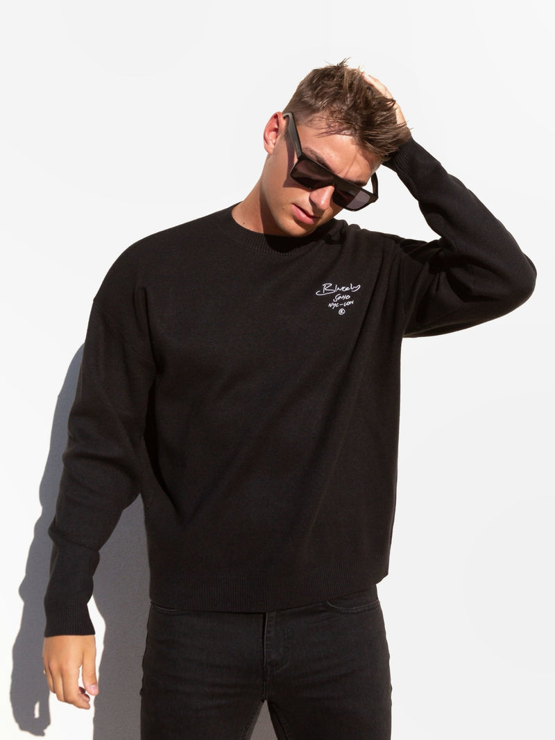 Soho Relaxed Script Knitted Jumper - Black