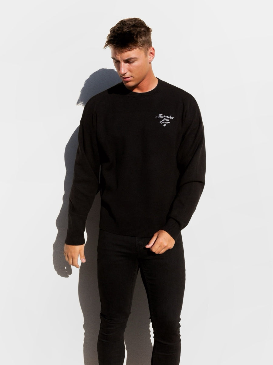 Soho Relaxed Script Knitted Jumper - Black