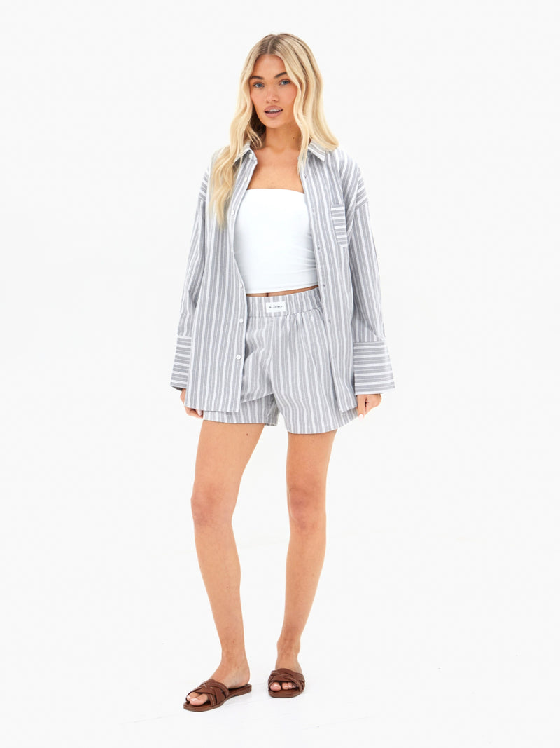 Elena Stripe Shorts - Grey