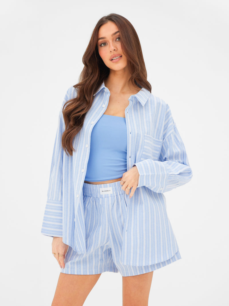 Elena Stripe Shorts - Light Blue