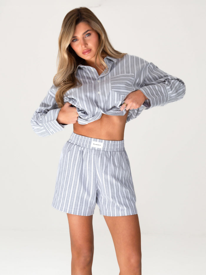 Elena Stripe Shorts - Grey