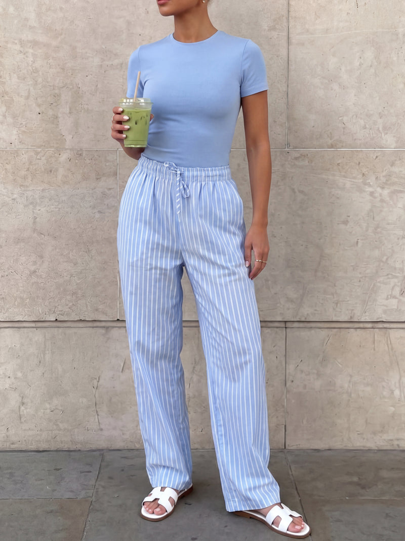 Lucia Baby Tee & Elodie Stripe Trousers Set - Blue