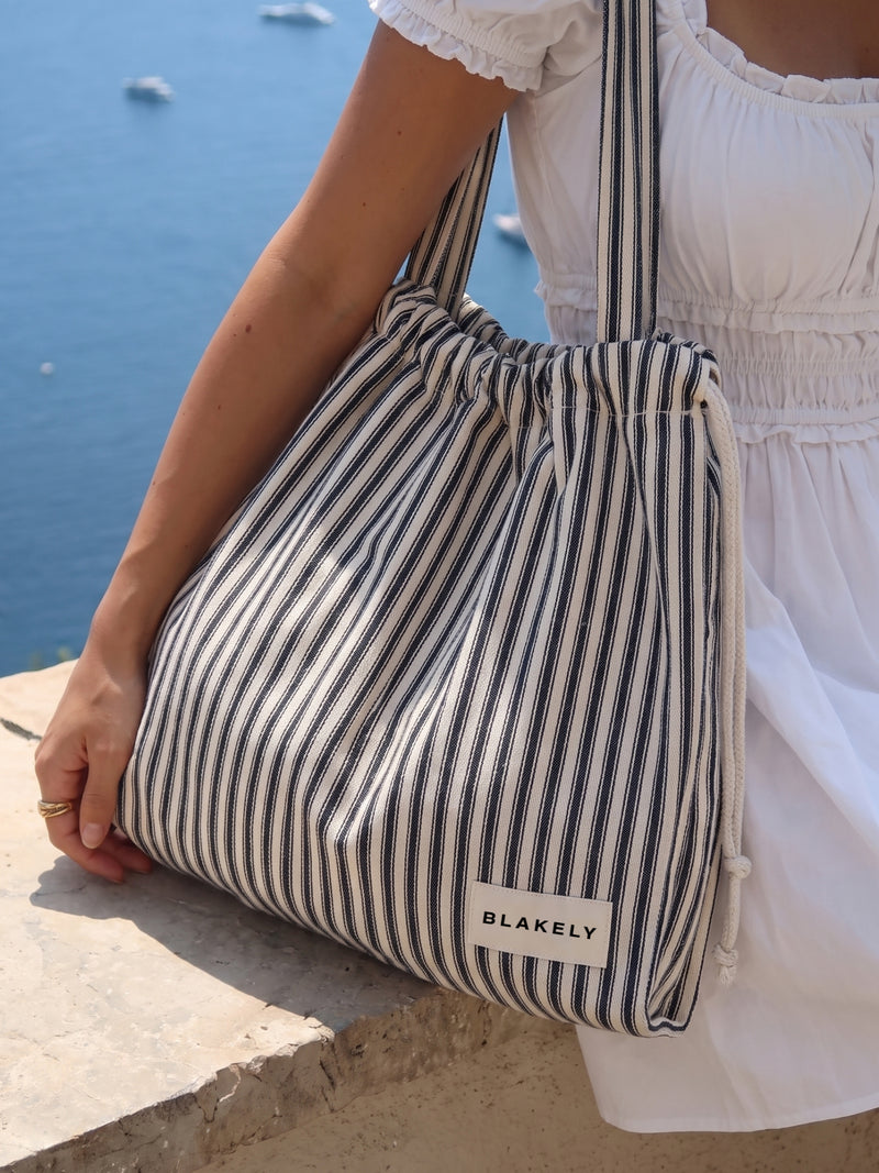 Lou Stripe Tote Bag - Dark Navy