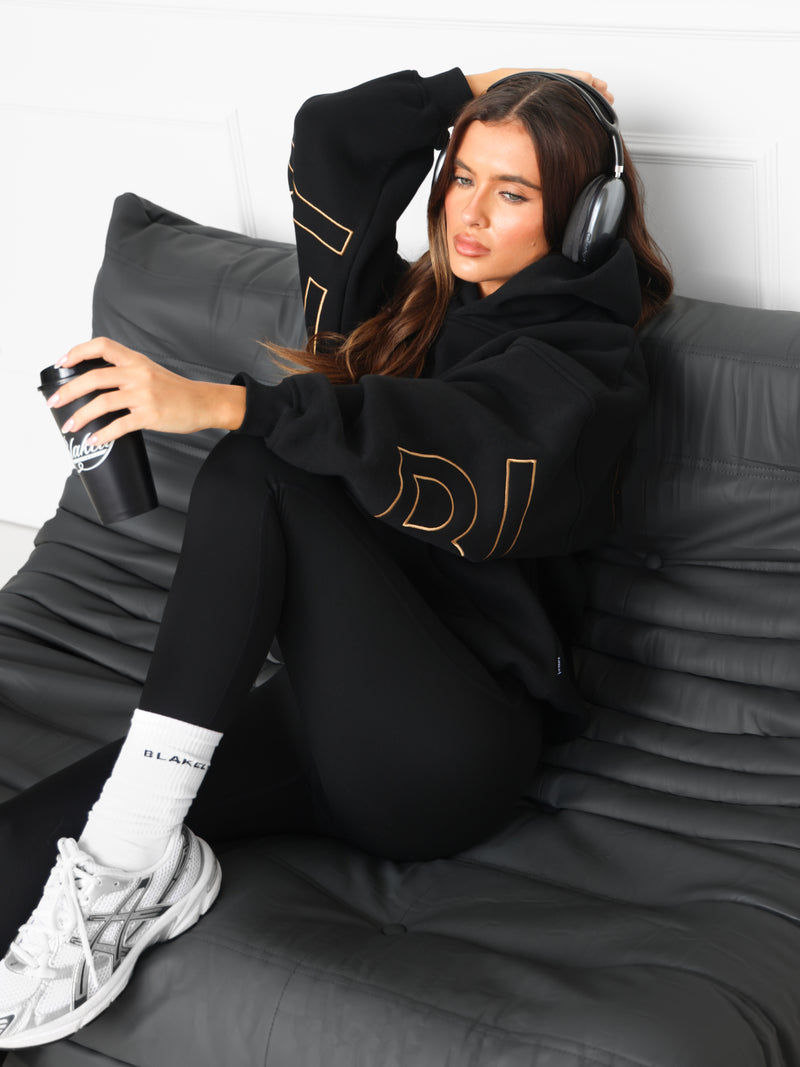 Embroidered Isabel Oversized Hoodie - Black & Gold
