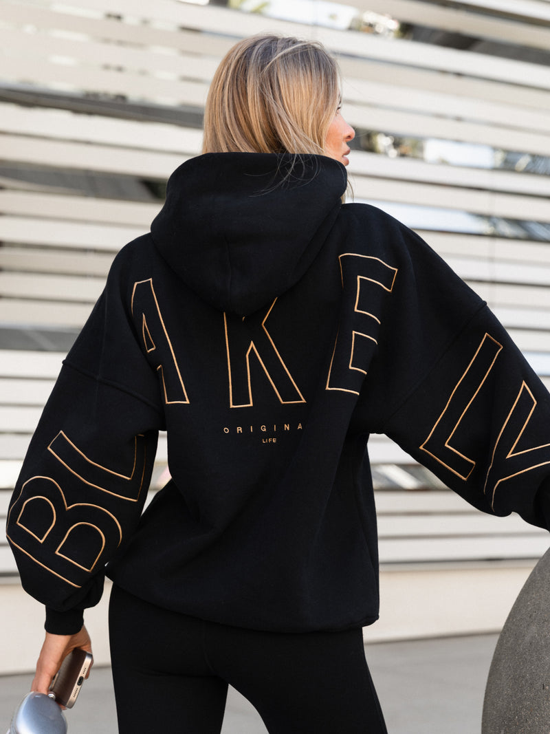 Embroidered Isabel Oversized Hoodie - Black & Gold