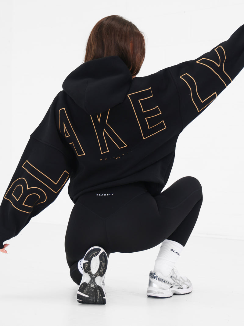 Embroidered Isabel Oversized Hoodie - Black & Gold