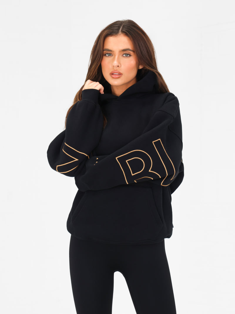 Embroidered Isabel Oversized Hoodie - Black & Gold