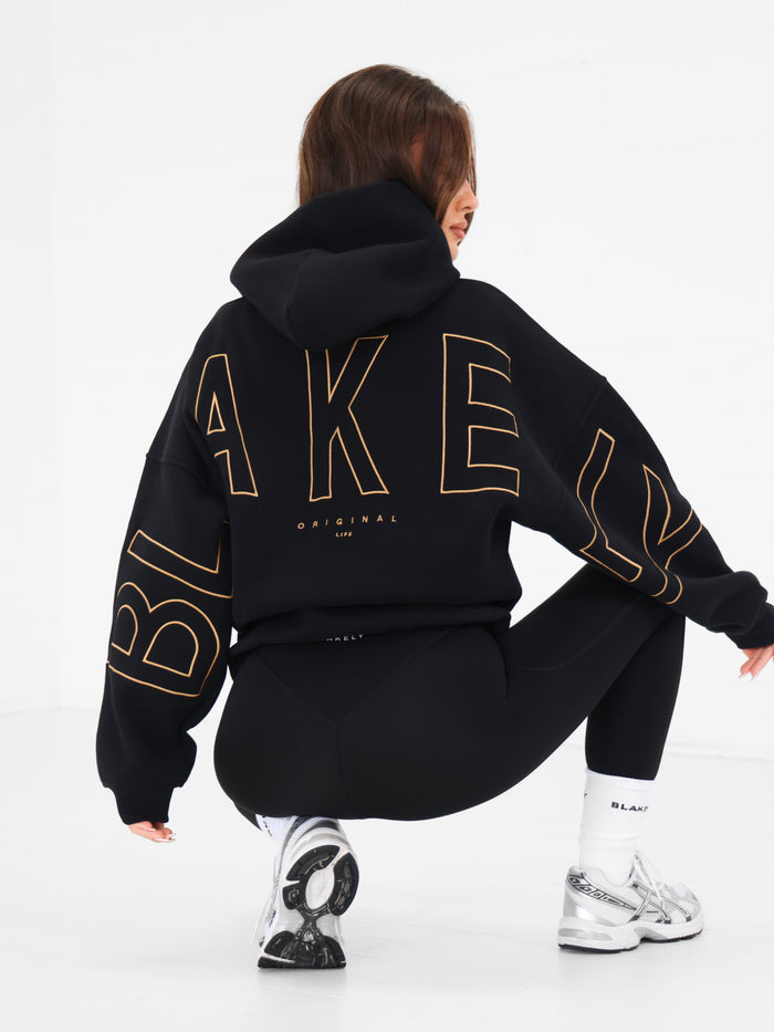 Embroidered Isabel Oversized Hoodie - Zwart & Goud