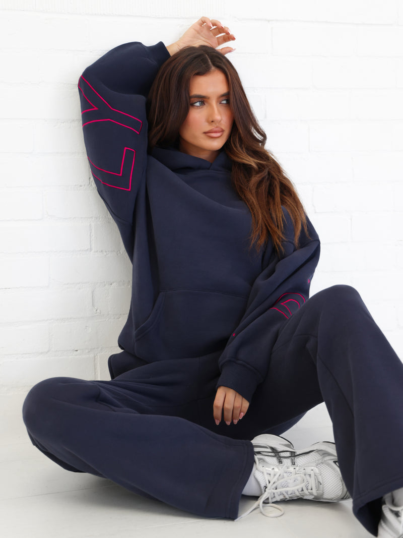 Embroidered Isabel Oversized Hoodie - True Navy & Ultra Pink