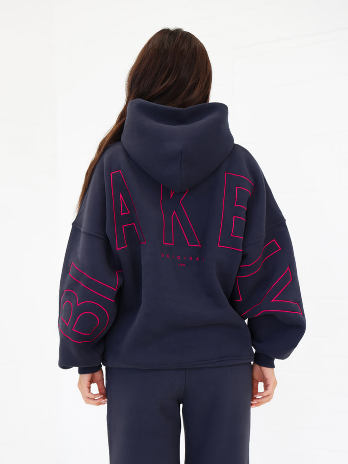 Embroidered Isabel Oversized Hoodie - Echte Marine & Ultraroze