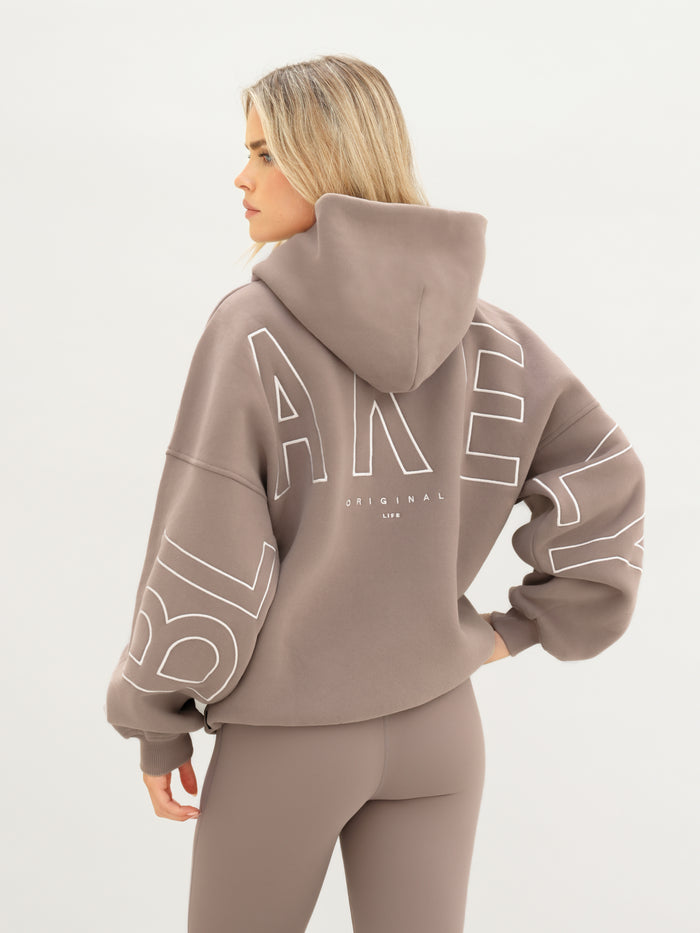 Embroidered Isabel Oversized Hoodie - Sanftes Braun
