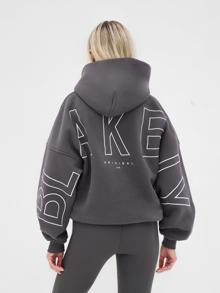 Embroidered Isabel Oversized Hoodie - Holzkohle