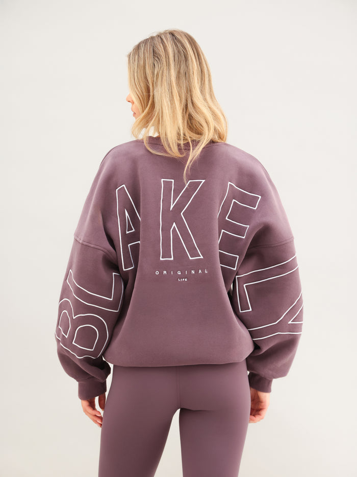Embroidered Isabel Oversized Jumper - Gewaschene Pflaume