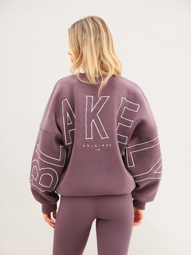 Embroidered Isabel Oversized Jumper - Gewaschene Pflaume