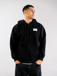 Label Relaxed Full Zip Hoodie - Black