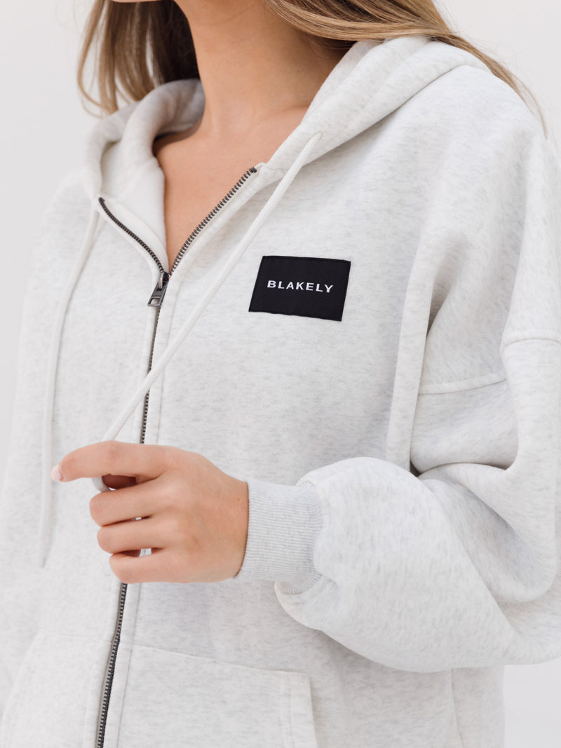 Label Full Zip Hoodie & Sweatpants Set - Marl White