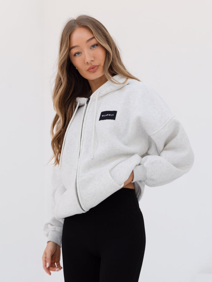 Label Full Zip Hoodie - Marl White