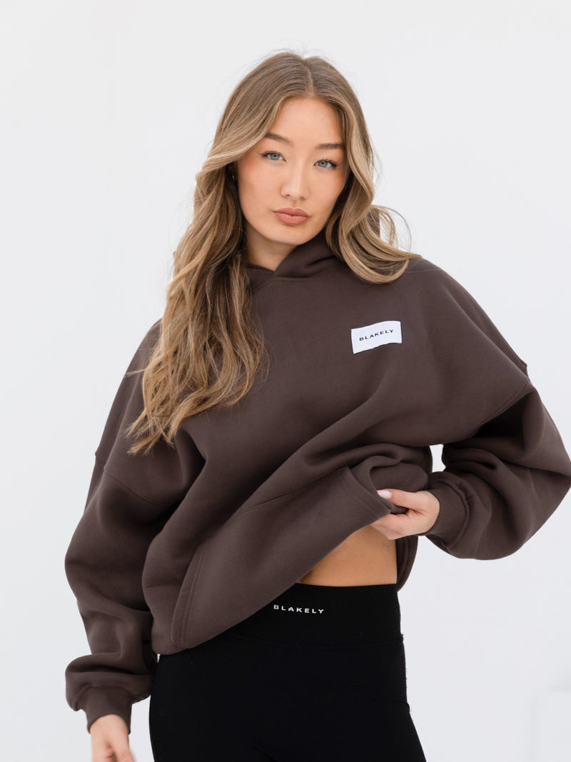 Label Oversized Hoodie - Slate Brown