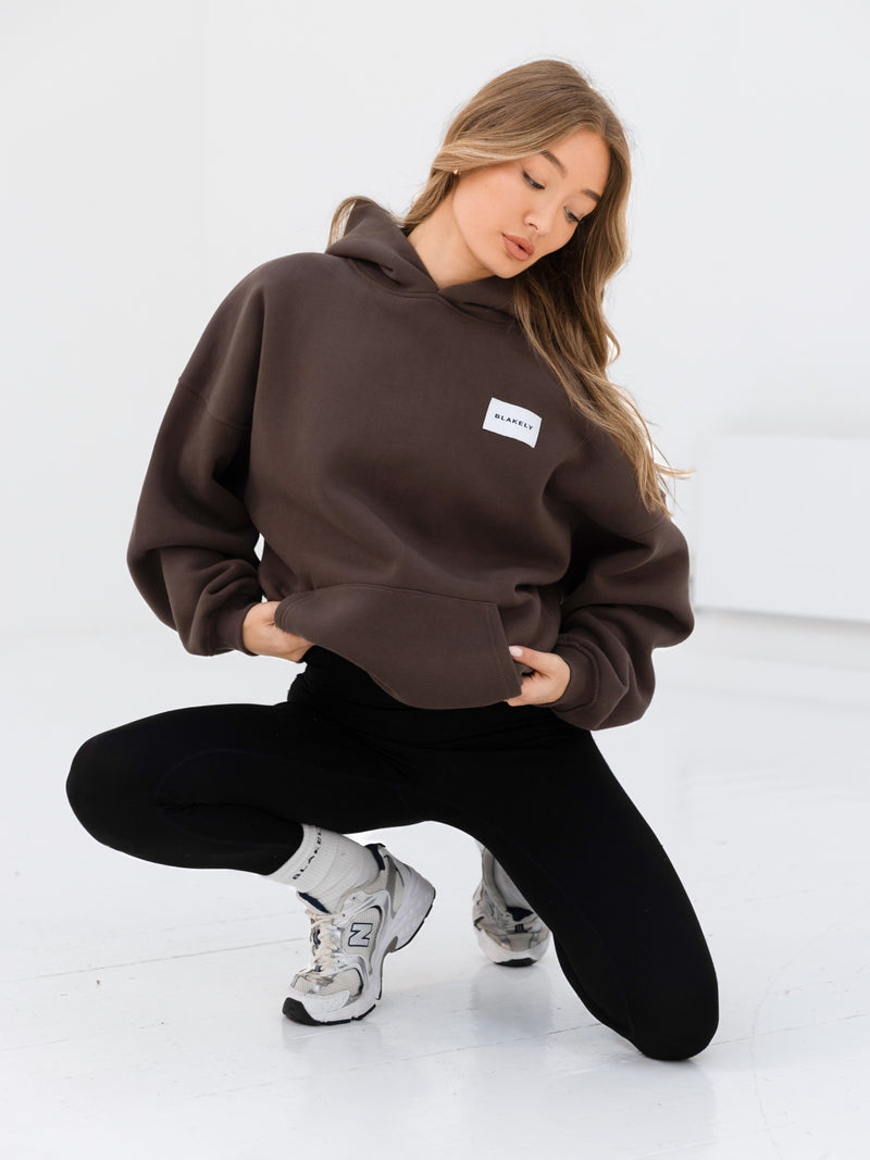 Label Oversized Hoodie - Slate Brown