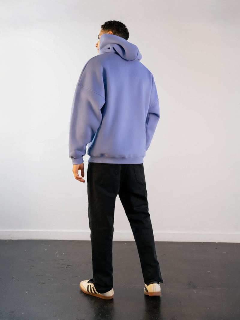 Label Relaxed Hoodie - Lilac Blue