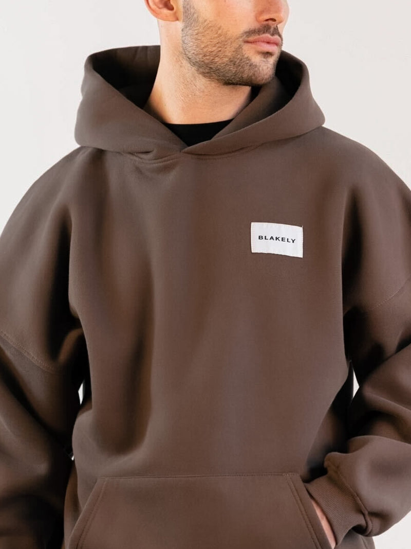 Label Relaxed Hoodie - Slate Brown