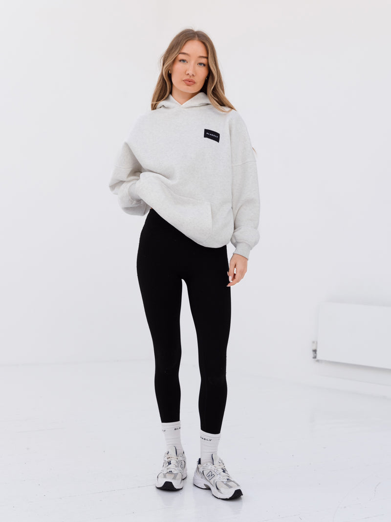 Label Oversized Hoodie - Marl White