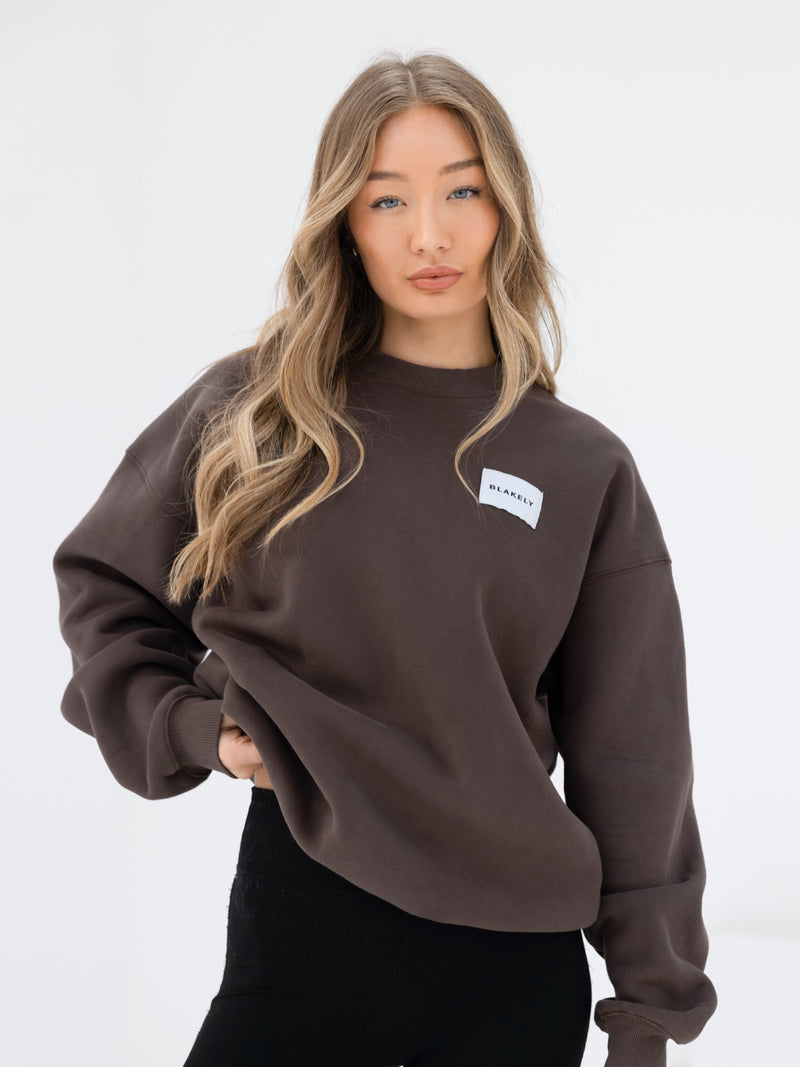 Label Oversized Jumper - Slate Brown