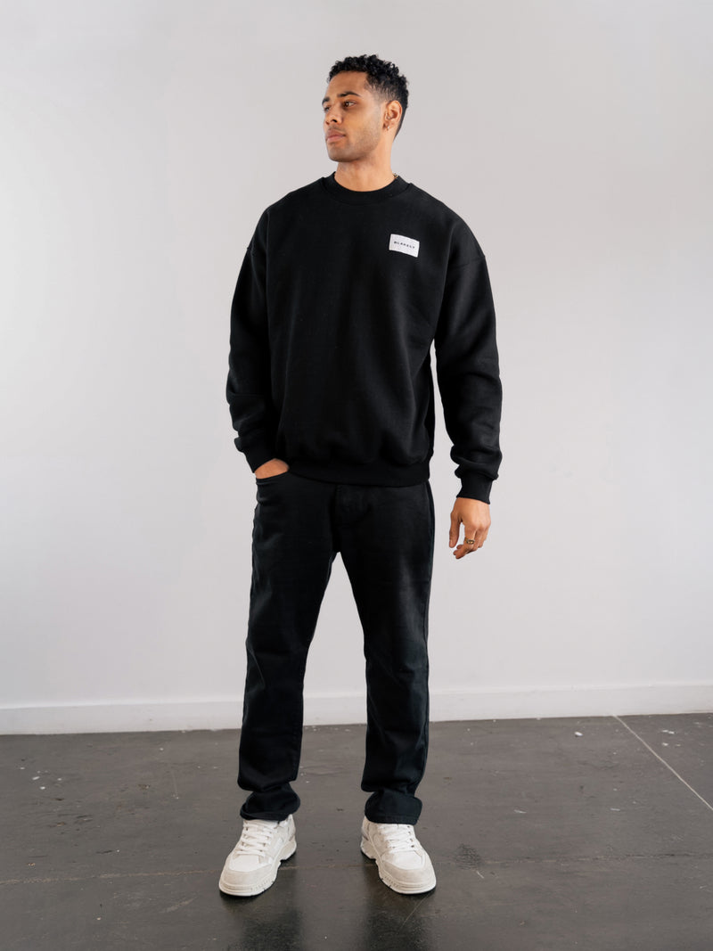 Label Relaxed Jumper - Black