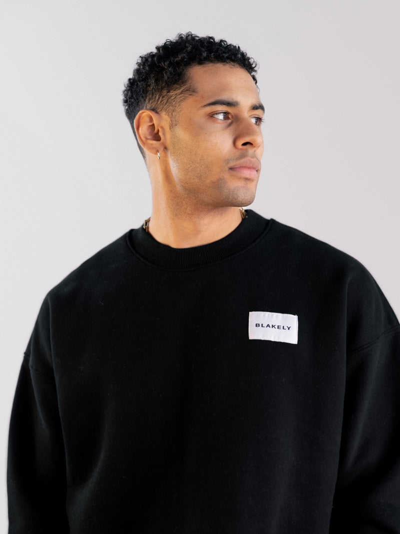 Label Relaxed Jumper - Black