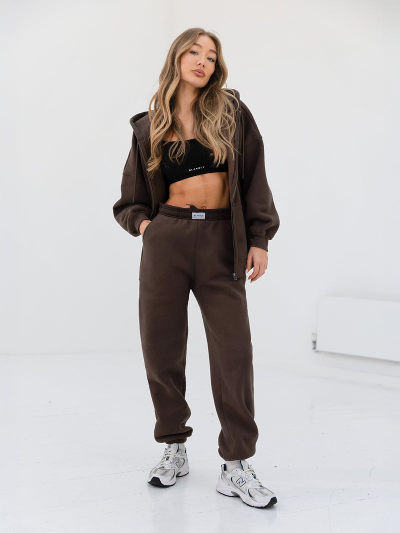 Label Hoodie & Sweatpants Set - Slate Brown