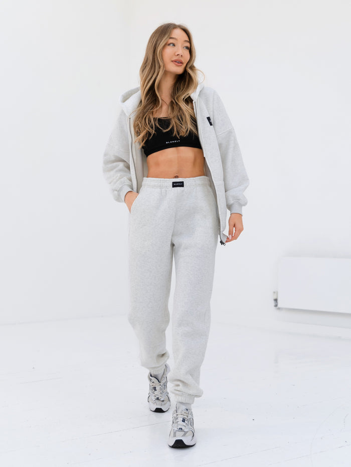 Label Full Zip Hoodie & Sweatpants Set - Marl White