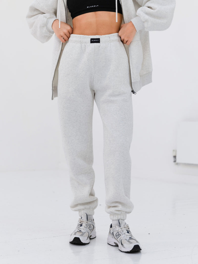 Label Full Zip Hoodie & Sweatpants Set - Marl White