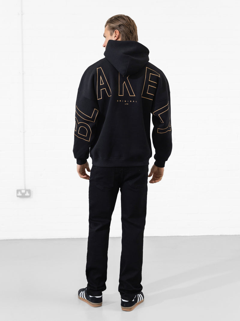 Embroidered Idris Oversized Hoodie - Zwart & Goud