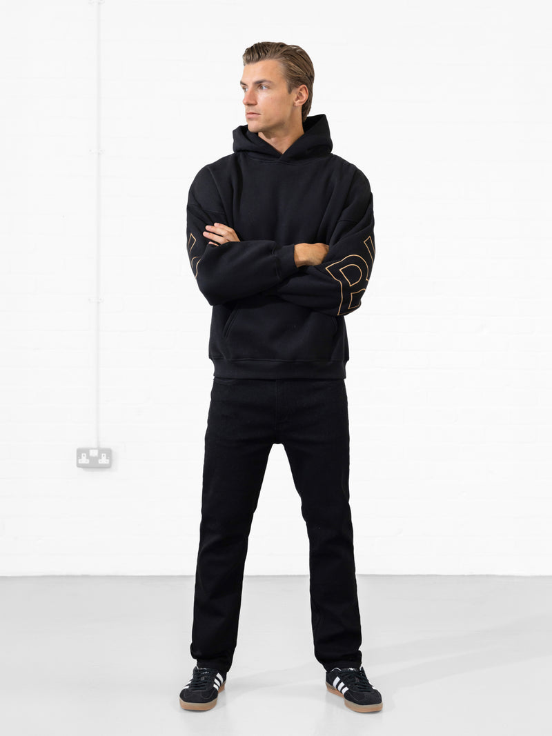 Embroidered Idris Oversized Hoodie - Zwart & Goud