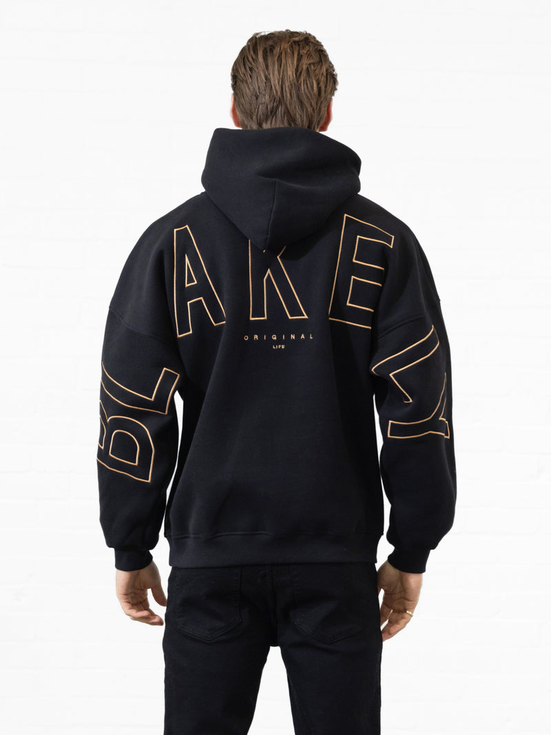 Embroidered Idris Oversized Hoodie - Zwart & Goud