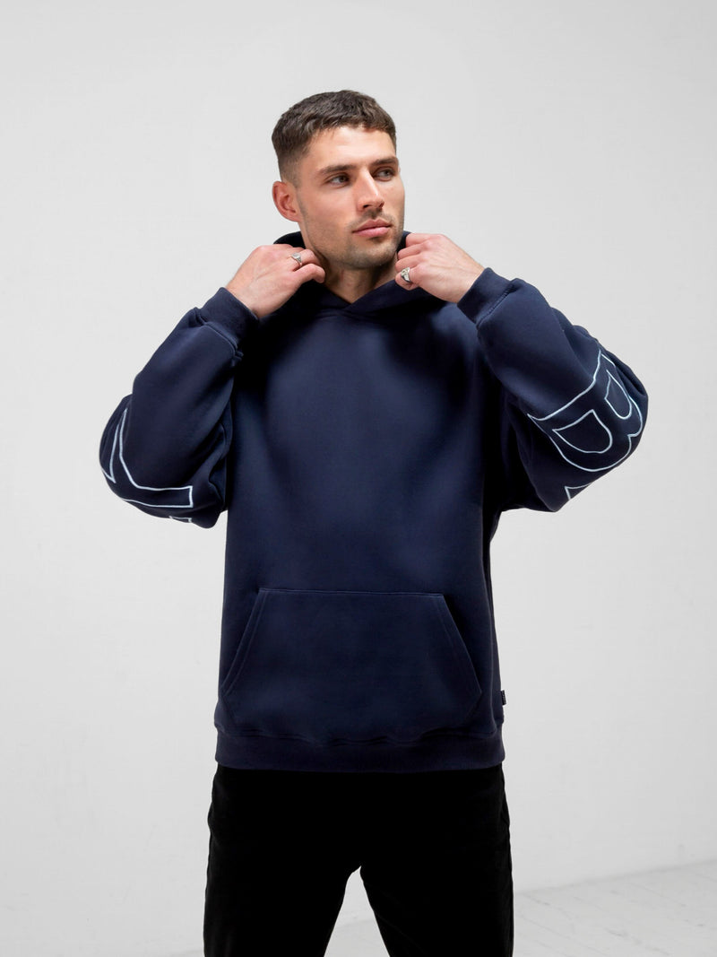 Embroidered Idris Oversized Hoodie - Blue