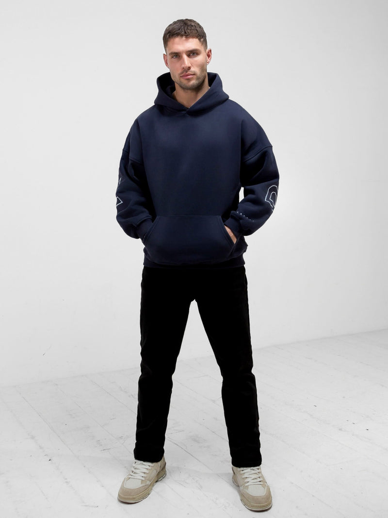 Embroidered Idris Oversized Hoodie - Blue