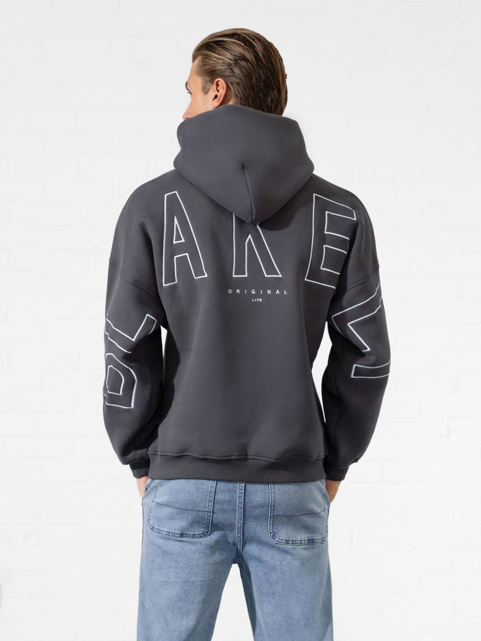Embroidered Idris Oversized Hoodie - Anthracite