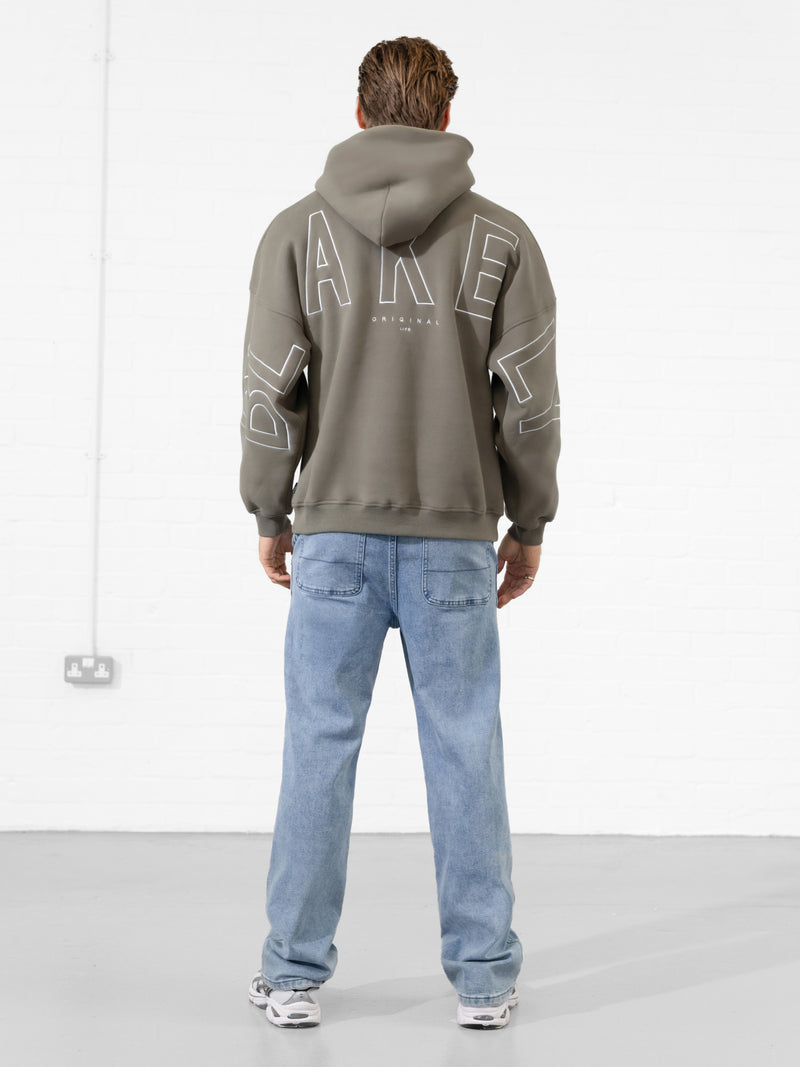 Embroidered Idris Oversized Hoodie - Safarigrün