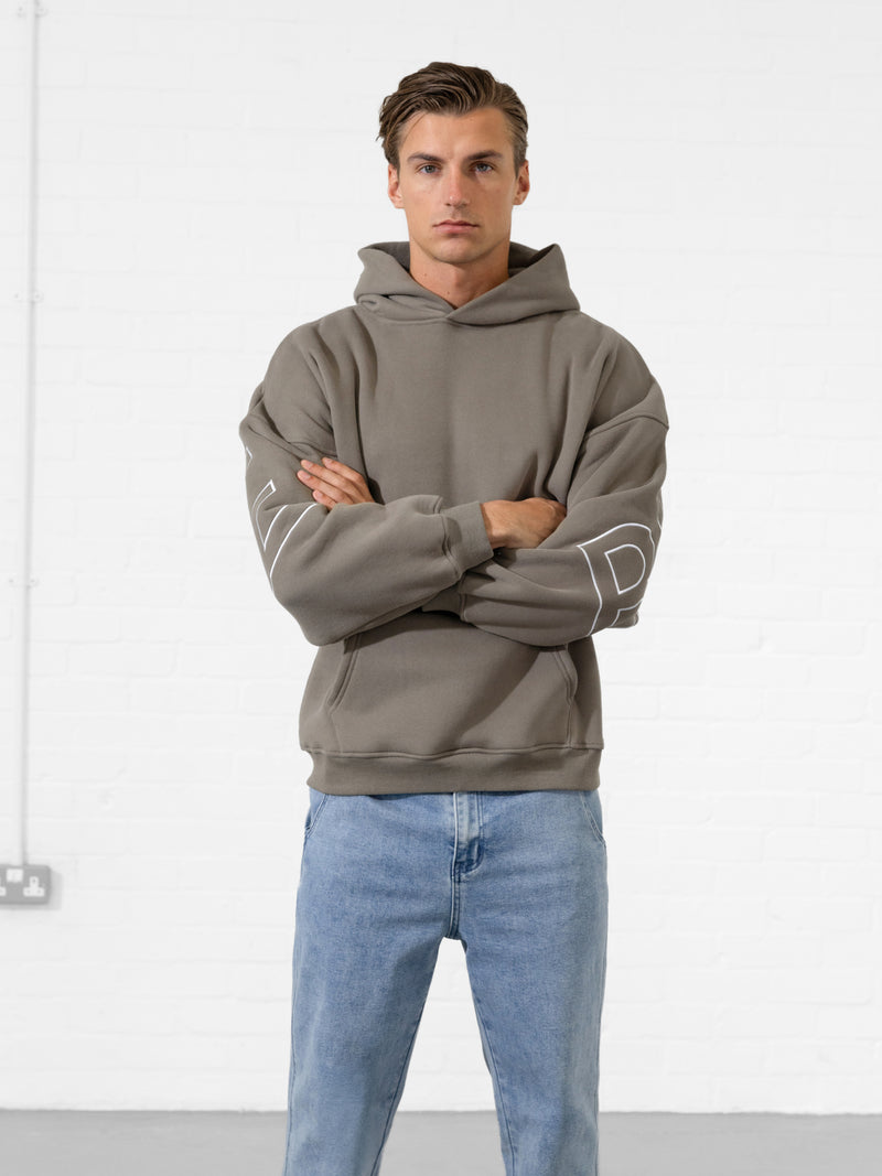 Embroidered Idris Oversized Hoodie - Safarigrün