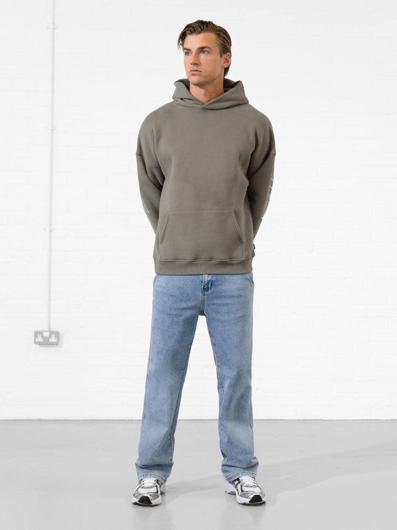 Embroidered Idris Oversized Hoodie - Safarigrün