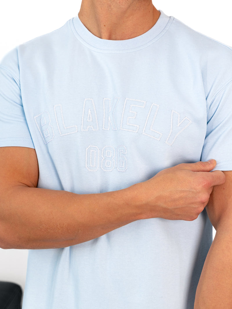 Miles Chain Stitch Relaxed T-Shirt - Powder Blue