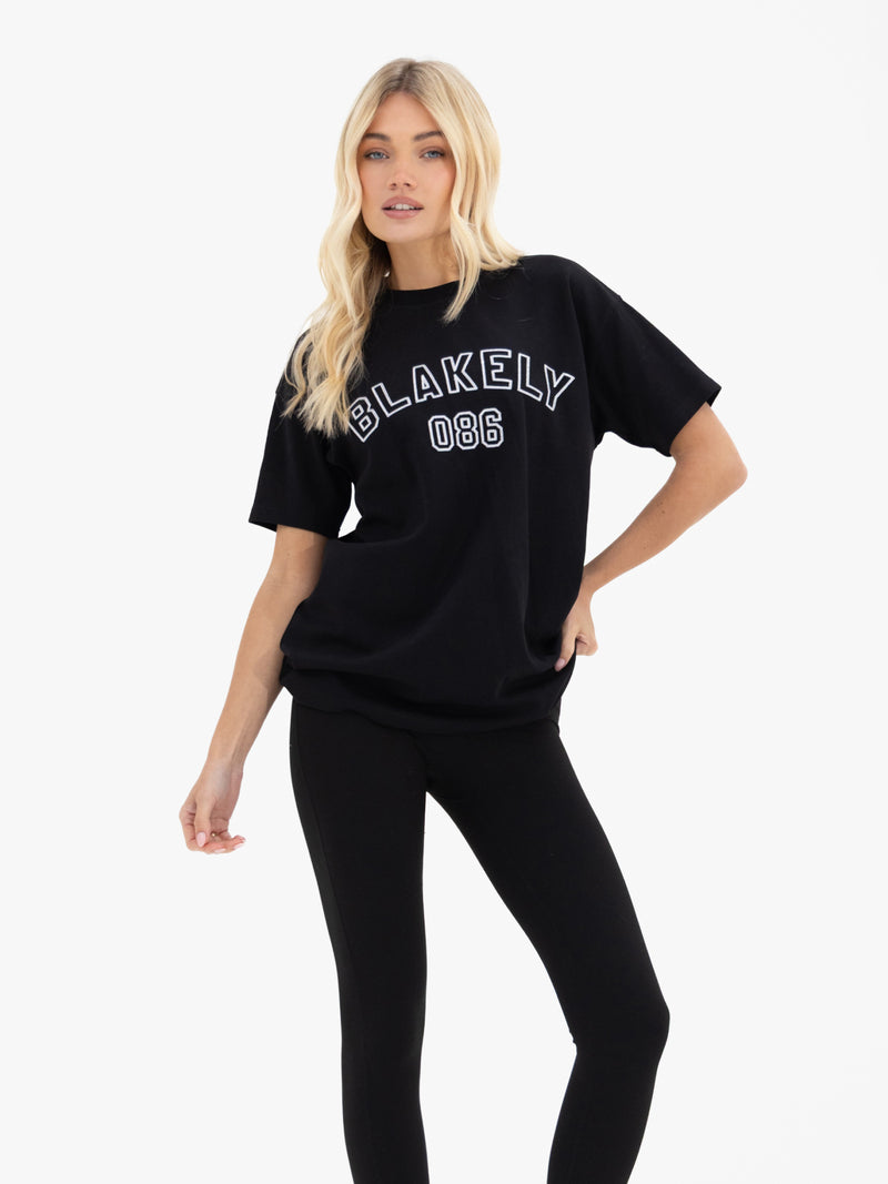 Alexis Chain Stitch Oversized T-Shirt - Black