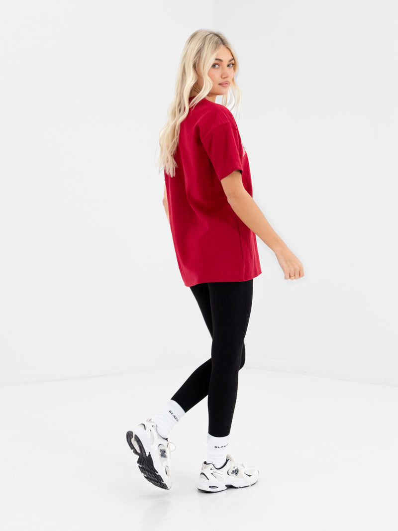 Alexis Chain Stitch Oversized T-Shirt - Cherry Red