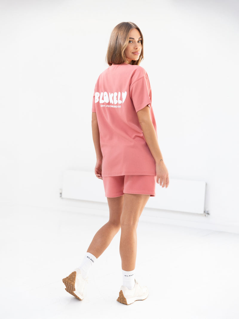 Cloud Print Oversized T-Shirt - Sunrise Coral